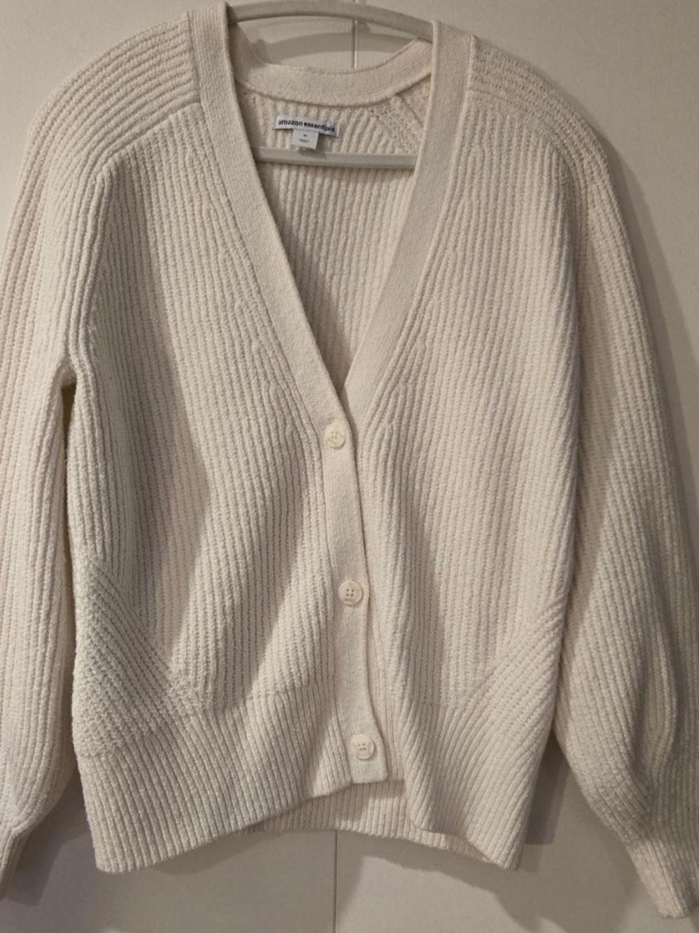 Amazon Essentials Cream V-Neck Ribbed Button Cardigan